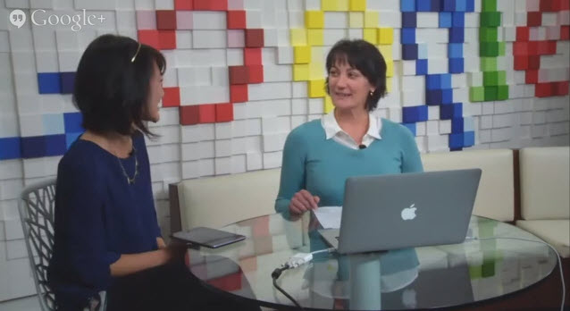 Karine Kugler being interviewed on camera in the Google+ studio at Google headquarters